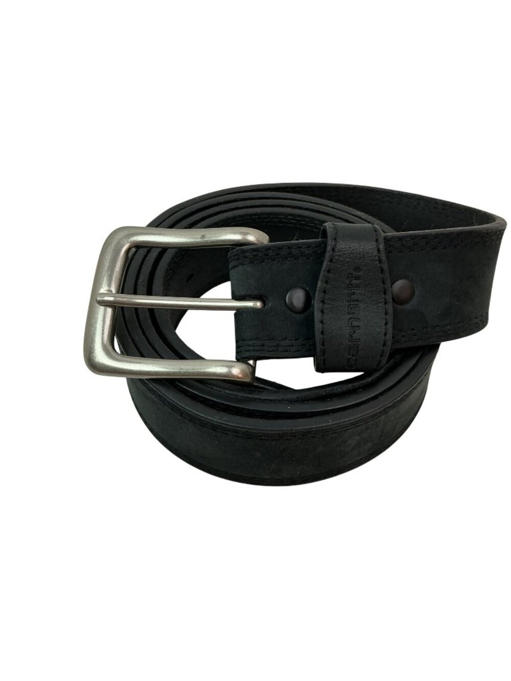 Carhartt Leather Belt With Silver Buckle Mens 45 Black Durable Workwear Style